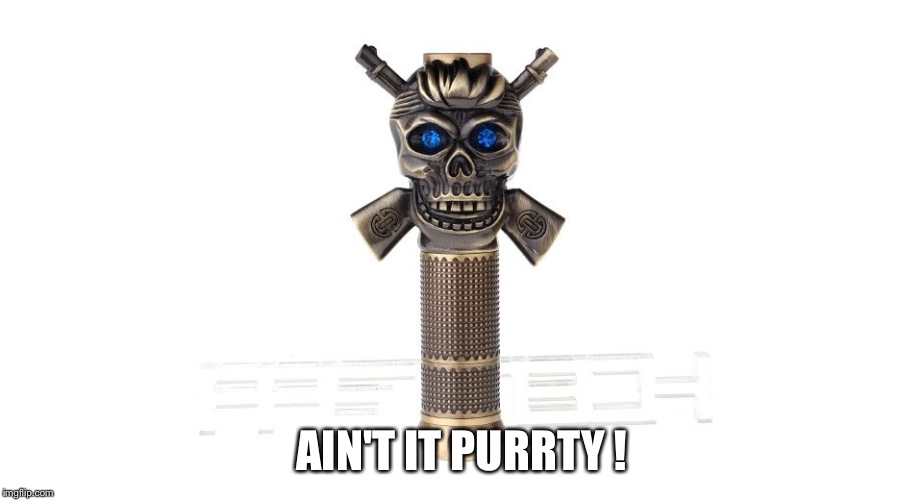 AIN'T IT PURRTY ! | image tagged in skull vape mod | made w/ Imgflip meme maker