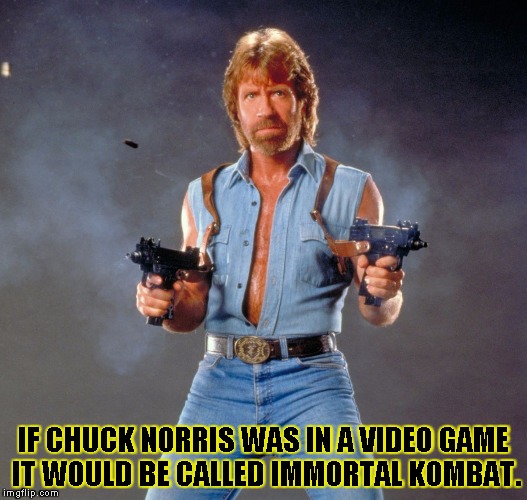 Chuck Norris Guns | IF CHUCK NORRIS WAS IN A VIDEO GAME IT WOULD BE CALLED IMMORTAL KOMBAT. | image tagged in chuck norris | made w/ Imgflip meme maker