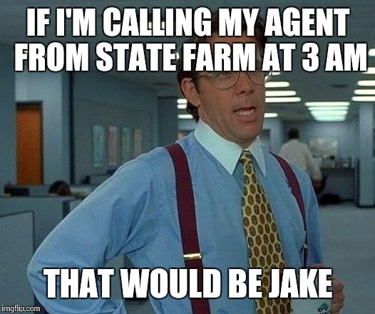 That Would Be Great | IF I'M CALLING MY AGENT FROM STATE FARM AT 3 AM THAT WOULD BE JAKE | image tagged in memes,that would be great | made w/ Imgflip meme maker