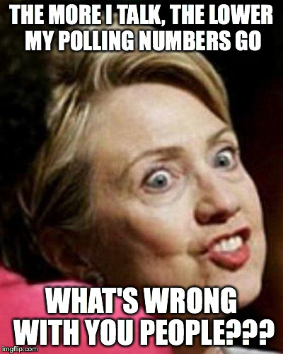 Hillary Clinton Fish | THE MORE I TALK, THE LOWER MY POLLING NUMBERS GO WHAT'S WRONG WITH YOU PEOPLE??? | image tagged in hillary clinton fish | made w/ Imgflip meme maker
