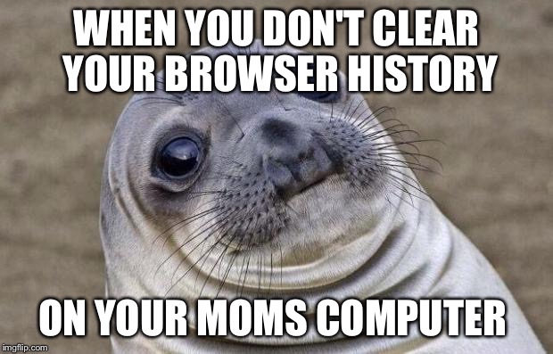 I bet everyone ran into this | WHEN YOU DON'T CLEAR YOUR BROWSER HISTORY ON YOUR MOMS COMPUTER | image tagged in memes,awkward moment sealion,funny,awkwad,cool | made w/ Imgflip meme maker