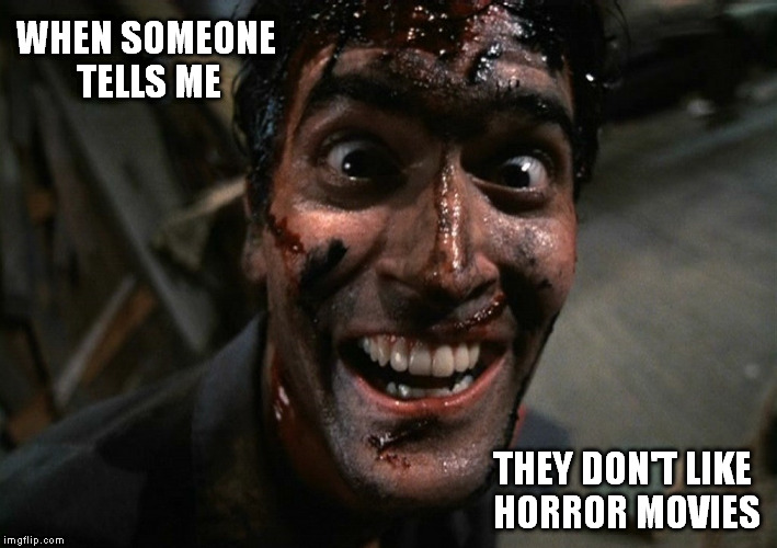How awkward for you. | WHEN SOMEONE TELLS ME THEY DON'T LIKE HORROR MOVIES | image tagged in ash,evil dead,horror,funny memes,how awkward for you | made w/ Imgflip meme maker