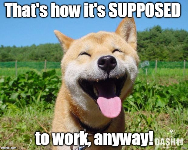Happy Dog | That's how it's SUPPOSED to work, anyway! | image tagged in happy dog | made w/ Imgflip meme maker