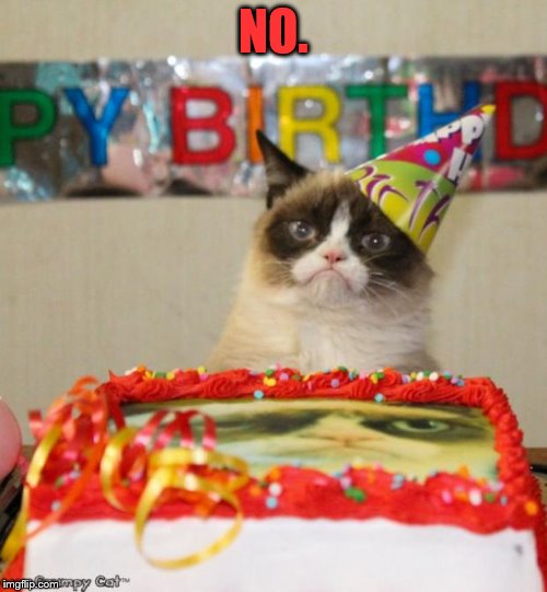 Grumpy Cat Birthday | NO. | image tagged in memes,grumpy cat birthday | made w/ Imgflip meme maker