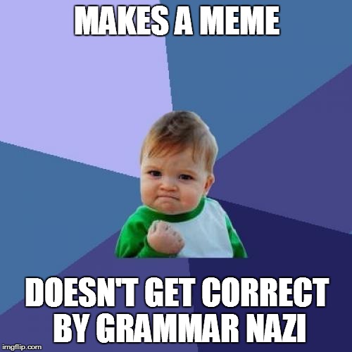 Success Kid Meme | MAKES A MEME DOESN'T GET CORRECT BY GRAMMAR NAZI | image tagged in memes,success kid | made w/ Imgflip meme maker