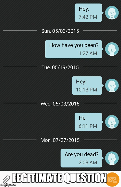 Legitimate Question | LEGITIMATE QUESTION | image tagged in texting,texts,question,legit | made w/ Imgflip meme maker