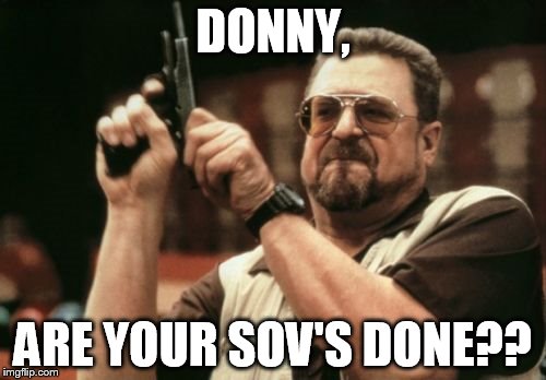 Am I The Only One Around Here Meme | DONNY, ARE YOUR SOV'S DONE?? | image tagged in memes,am i the only one around here | made w/ Imgflip meme maker