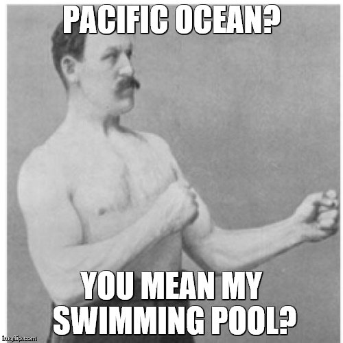 Overly Manly Man | PACIFIC OCEAN? YOU MEAN MY SWIMMING POOL? | image tagged in memes,overly manly man | made w/ Imgflip meme maker