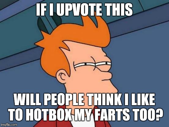 Futurama Fry Meme | IF I UPVOTE THIS WILL PEOPLE THINK I LIKE TO HOTBOX MY FARTS TOO? | image tagged in memes,futurama fry | made w/ Imgflip meme maker