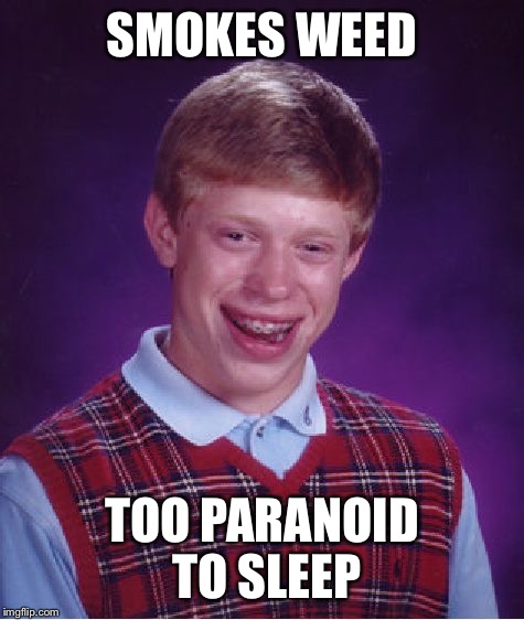 Bad Luck Brian Meme | SMOKES WEED TOO PARANOID TO SLEEP | image tagged in memes,bad luck brian | made w/ Imgflip meme maker