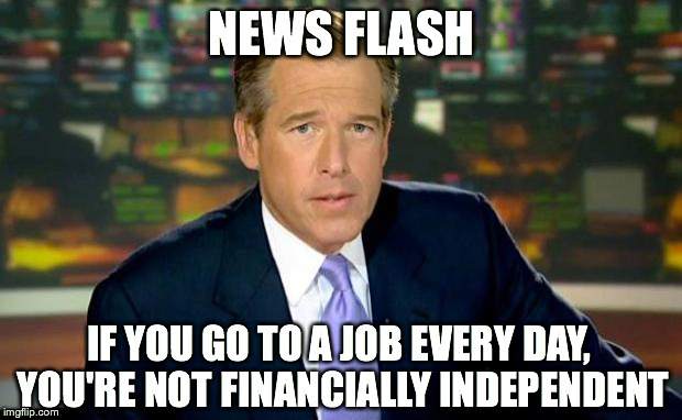 Brian Williams Was There Meme | NEWS FLASH IF YOU GO TO A JOB EVERY DAY, YOU'RE NOT FINANCIALLY INDEPENDENT | image tagged in memes,brian williams was there | made w/ Imgflip meme maker