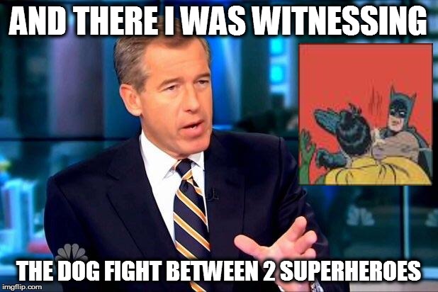 Brian Williams Was There 2 Meme | AND THERE I WAS WITNESSING THE DOG FIGHT BETWEEN 2 SUPERHEROES | image tagged in memes,brian williams was there 2 | made w/ Imgflip meme maker