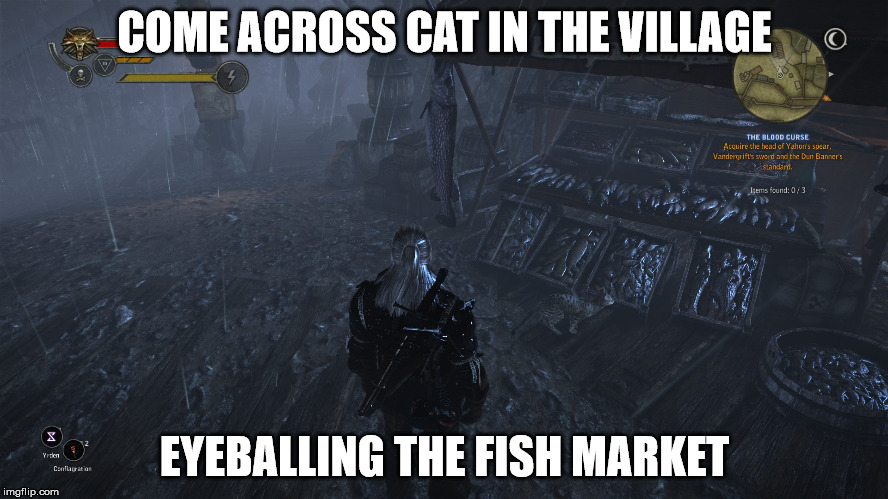 COME ACROSS CAT IN THE VILLAGE EYEBALLING THE FISH MARKET | made w/ Imgflip meme maker