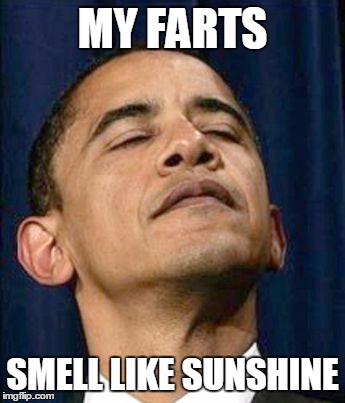 MY FARTS SMELL LIKE SUNSHINE | image tagged in obamanoseup | made w/ Imgflip meme maker