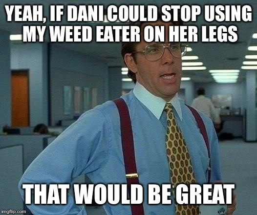 That Would Be Great Meme | YEAH, IF DANI COULD STOP USING MY WEED EATER ON HER LEGS THAT WOULD BE GREAT | image tagged in memes,that would be great | made w/ Imgflip meme maker