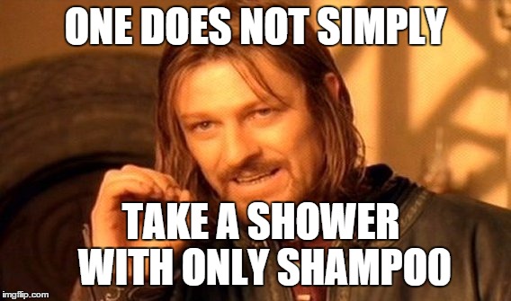 One Does Not Simply | ONE DOES NOT SIMPLY TAKE A SHOWER WITH ONLY SHAMPO0 | image tagged in memes,one does not simply | made w/ Imgflip meme maker