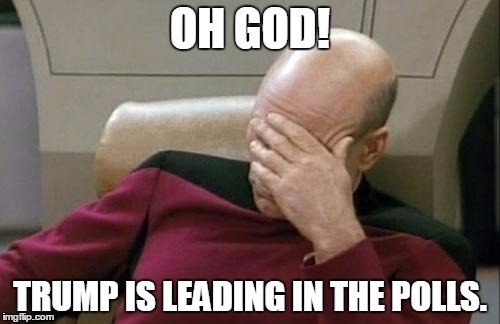 Captain Picard Facepalm | OH GOD! TRUMP IS LEADING IN THE POLLS. | image tagged in memes,captain picard facepalm | made w/ Imgflip meme maker