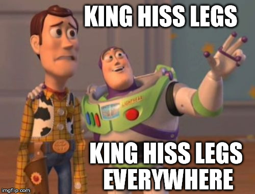 X, X Everywhere Meme | KING HISS LEGS KING HISS LEGS EVERYWHERE | image tagged in memes,x x everywhere | made w/ Imgflip meme maker