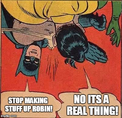 Batman Slapping Robin Meme | NO ITS A REAL THING! STOP MAKING STUFF UP ROBIN! | image tagged in memes,batman slapping robin | made w/ Imgflip meme maker