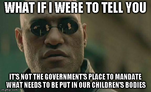 Matrix Morpheus Meme | WHAT IF I WERE TO TELL YOU IT'S NOT THE GOVERNMENT'S PLACE TO MANDATE WHAT NEEDS TO BE PUT IN OUR CHILDREN'S BODIES | image tagged in memes,matrix morpheus | made w/ Imgflip meme maker