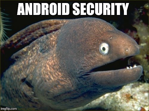 Bad Joke Eel Meme | ANDROID SECURITY | image tagged in memes,bad joke eel | made w/ Imgflip meme maker