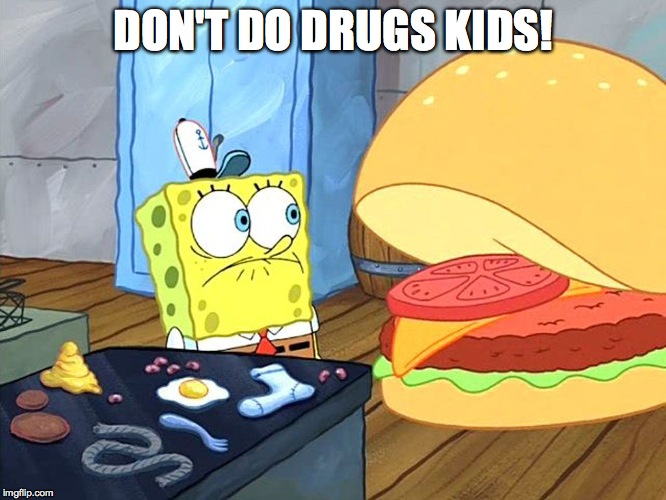 sponge bob talking to krabby patty | DON'T DO DRUGS KIDS! | image tagged in sponge bob talking to krabby patty | made w/ Imgflip meme maker