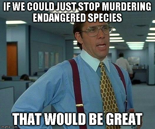 That Would Be Great Meme | IF WE COULD JUST STOP MURDERING ENDANGERED SPECIES THAT WOULD BE GREAT | image tagged in memes,that would be great,AdviceAnimals | made w/ Imgflip meme maker