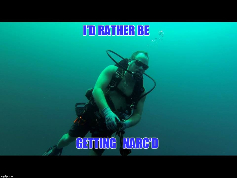 ID RATHER BE NARC'D | I'D RATHER BE GETTING   NARC'D | image tagged in scuba,narc'd,diving,work sucks | made w/ Imgflip meme maker