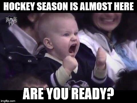 Hockey baby | HOCKEY SEASON IS ALMOST HERE ARE YOU READY? | image tagged in hockey baby | made w/ Imgflip meme maker