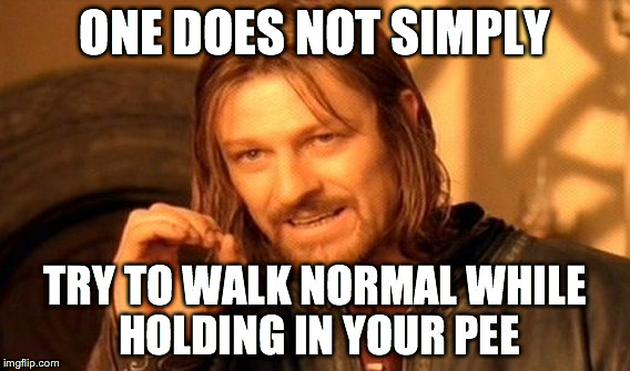 One Does Not Simply | ONE DOES NOT SIMPLY TRY TO WALK NORMAL WHILE HOLDING IN YOUR PEE | image tagged in memes,one does not simply | made w/ Imgflip meme maker