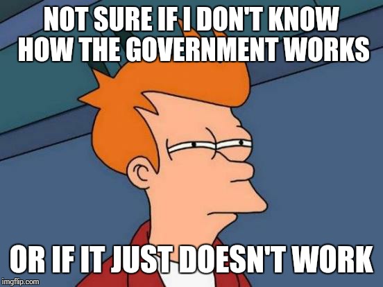 Futurama Fry Meme | NOT SURE IF I DON'T KNOW HOW THE GOVERNMENT WORKS OR IF IT JUST DOESN'T WORK | image tagged in memes,futurama fry | made w/ Imgflip meme maker