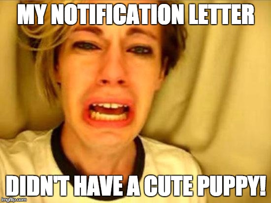 Leave Britney Alone | MY NOTIFICATION LETTER DIDN'T HAVE A CUTE PUPPY! | image tagged in leave britney alone | made w/ Imgflip meme maker