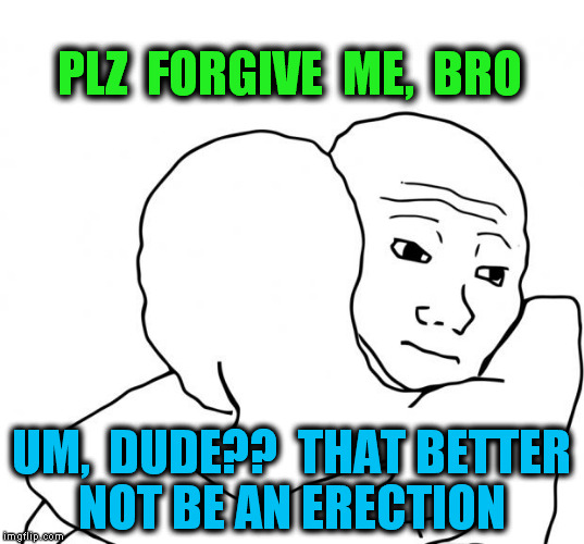 I Know That Feel Bro Meme | PLZ  FORGIVE  ME,  BRO UM,  DUDE??  THAT BETTER NOT BE AN ERECTION | image tagged in memes,i know that feel bro | made w/ Imgflip meme maker