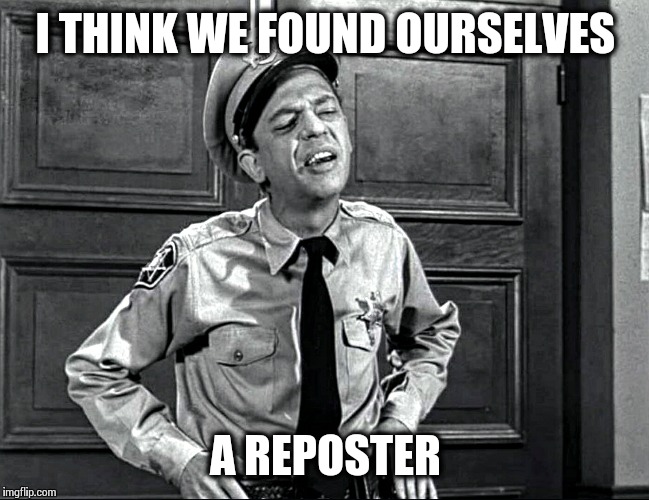 The Repost Police | I THINK WE FOUND OURSELVES A REPOSTER | image tagged in repost,reporter,reposts,police | made w/ Imgflip meme maker
