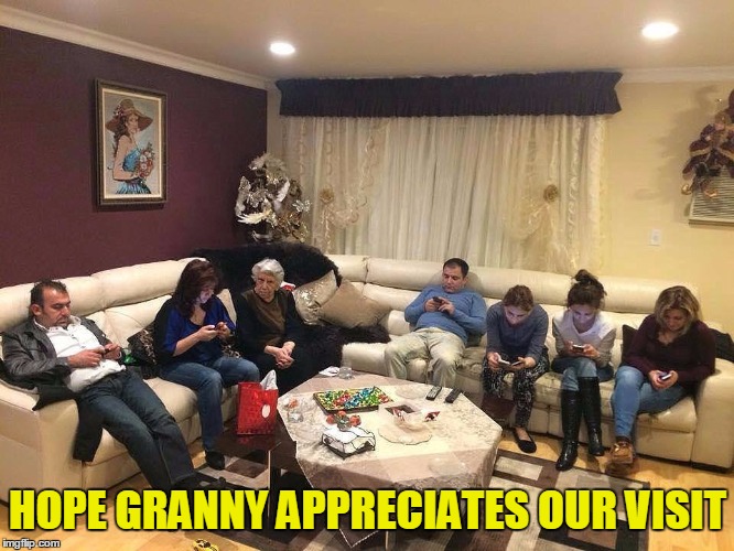 Dropping By to Visit Granny | HOPE GRANNY APPRECIATES OUR VISIT | image tagged in rude texting,vince vance,visiting granny,rude relatives,people ignoring others feelings,when texting is rude | made w/ Imgflip meme maker