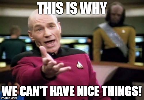 Picard Wtf Meme | THIS IS WHY WE CAN'T HAVE NICE THINGS! | image tagged in memes,picard wtf | made w/ Imgflip meme maker