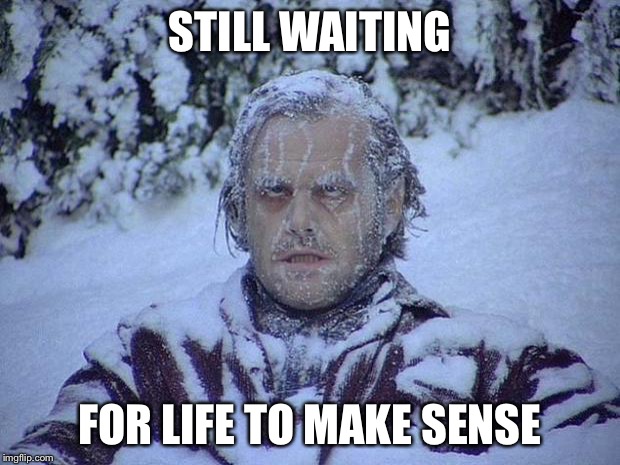 Jack Nicholson The Shining Snow | STILL WAITING FOR LIFE TO MAKE SENSE | image tagged in memes,jack nicholson the shining snow | made w/ Imgflip meme maker