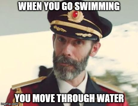 Captain Obvious | WHEN YOU GO SWIMMING YOU MOVE THROUGH WATER | image tagged in captain obvious | made w/ Imgflip meme maker