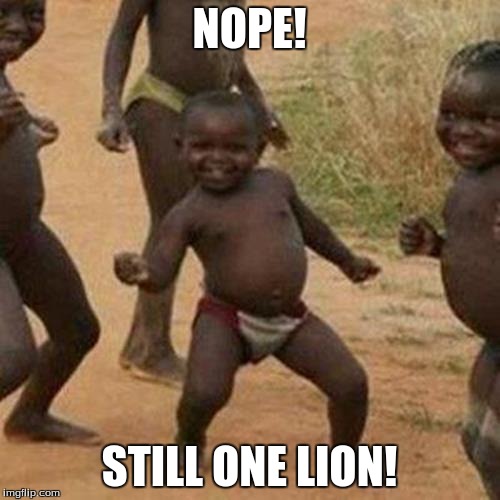 Third World Success Kid Meme | NOPE! STILL ONE LION! | image tagged in memes,third world success kid | made w/ Imgflip meme maker
