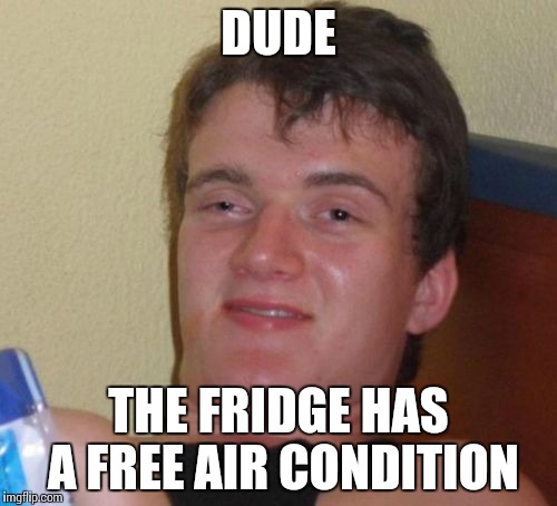 10 Guy Meme | DUDE THE FRIDGE HAS A FREE AIR CONDITION | image tagged in memes,10 guy,funny | made w/ Imgflip meme maker