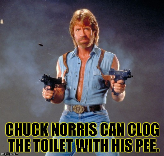 Chuck Norris Guns | CHUCK NORRIS CAN CLOG THE TOILET WITH HIS PEE. | image tagged in chuck norris | made w/ Imgflip meme maker