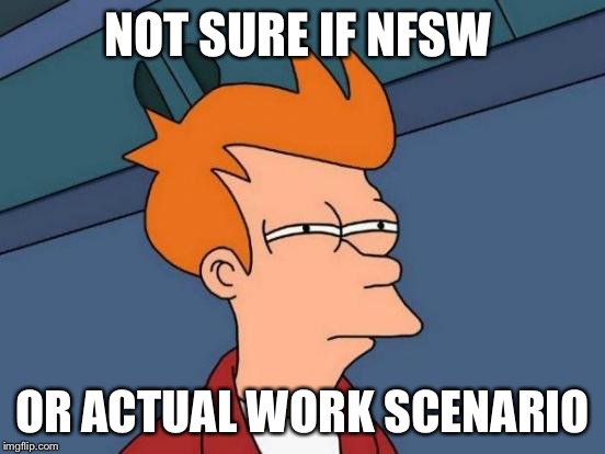 Futurama Fry Meme | NOT SURE IF NFSW OR ACTUAL WORK SCENARIO | image tagged in memes,futurama fry | made w/ Imgflip meme maker