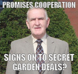 WHO CAN YOU TRUST? | PROMISES COOPERATION SIGNS ON TO SECRET GARDEN DEALS? | image tagged in trust,school committee | made w/ Imgflip meme maker