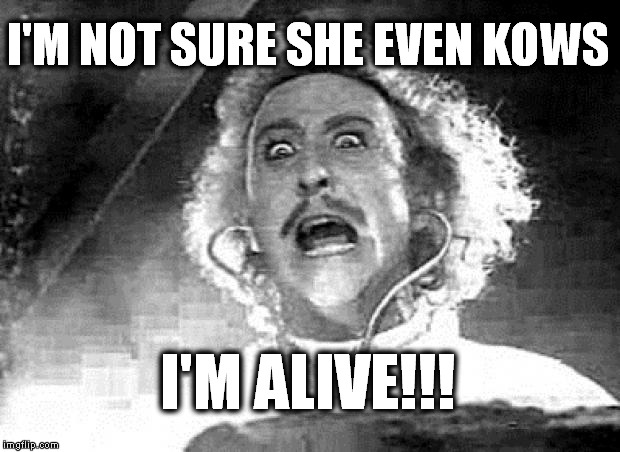 Dr. Frankenstein | I'M NOT SURE SHE EVEN KOWS I'M ALIVE!!! | image tagged in dr frankenstein | made w/ Imgflip meme maker