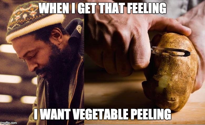 WHEN I GET THAT FEELING I WANT VEGETABLE PEELING | image tagged in vegetable peeling | made w/ Imgflip meme maker