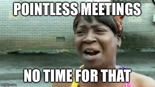 Ain't Nobody Got Time For That | POINTLESS MEETINGS NO TIME FOR THAT | image tagged in memes,aint nobody got time for that | made w/ Imgflip meme maker