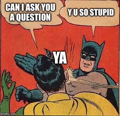 Batman Slapping Robin | CAN I ASK YOU A QUESTION Y U SO STUPID YA | image tagged in memes,batman slapping robin | made w/ Imgflip meme maker