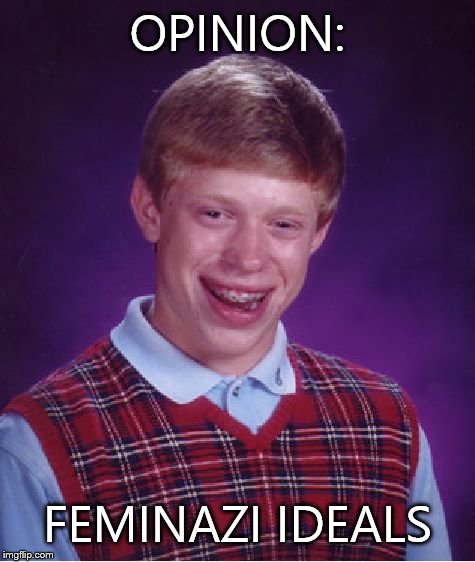 Bad Luck Brian Meme | OPINION: FEMINAZI IDEALS | image tagged in memes,bad luck brian | made w/ Imgflip meme maker