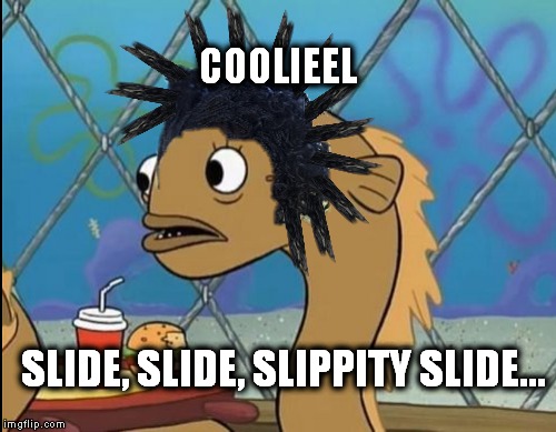 COOLIEEL SLIDE, SLIDE, SLIPPITY SLIDE... | image tagged in sadly i am only an eel,sadly im coolio | made w/ Imgflip meme maker