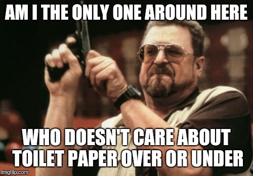 Am I The Only One Around Here | AM I THE ONLY ONE AROUND HERE WHO DOESN'T CARE ABOUT TOILET PAPER OVER OR UNDER | image tagged in memes,am i the only one around here,AdviceAnimals | made w/ Imgflip meme maker